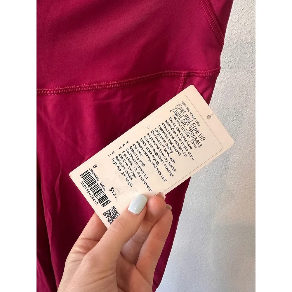 Lululemon Fast and Free High-Rise Tight 25 Pockets Pink Nulux Running Leggings 8 - Picture 2 of 5